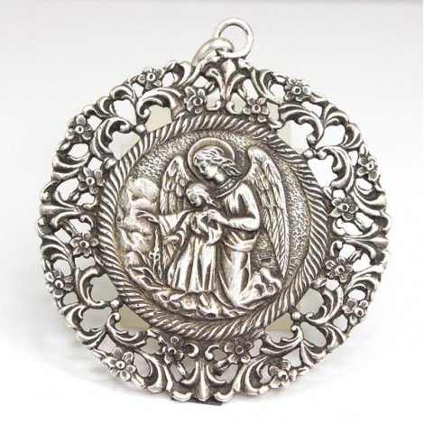 impozant medalion religios, neo-baroque. argint. atelier spaniol